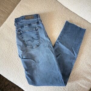 AG Adriano Goldschmied Stevie Ankle Jeans Cotton 27R Blue Raw Hem Button Fly